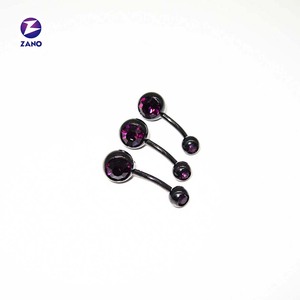 Anneau de piercing banane en acier inoxydable pour enfant, double zircon, boule unie, pour nombril, calibre 14 - Product Image 2