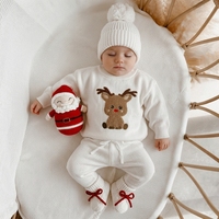 Nouvelle arrivée, pull en tricot 100% coton à manches longues pour bébé, sans broderie d'elk, tricot doux d'automne, pull de Noël pour enfants