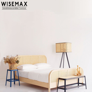 WISEMAX Simple Classical Design Hotel Bedroom Furniture Nature <strong>Rattan</strong> Head Double <strong>Bed</strong> Design Solid Wooden <strong>Bed</strong> <strong>Frame</strong> - Product Image 2