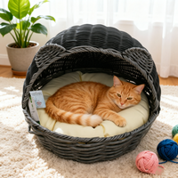 Lit pour chat en rotin PE tressé fait main, berceau artisanal pour animaux de compagnie, panier en osier pour chaton, coussin lavable écologique pour la décoration du salon