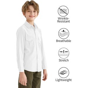 Chemise habillée à manches longues boutonnée pour garçons, uniforme Oxford avec poche poitrine, 9 mois-16 ans, anti-plis, 100% coton - Product Image 4
