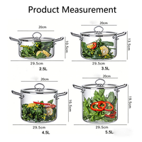Marmite à soupe et à bouillon en verre borosilicate grande capacité à double anse, compatible cuisinière à gaz, avec poignée en acier inoxydable, style américain