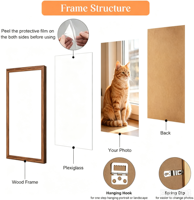 Cadre photo en bois brun naturel 18x24 avec plexiglas HD, affichage mural horizontal ou vertical
