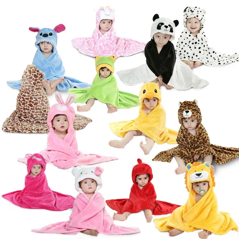 En gros Pas Cher Dessin Animé Portable Animal À Capuche Emballage Bébé Couverture Ensemble Doux Flanelle Bébé Peignoir À Capuche