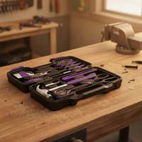 Ensemble d'outils OEM en acier au carbone et plastique, 39 pièces, à commande manuelle, pour usage domestique général, avec coffret de rangement rigide