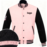 Veste universitaire unisexe de haute qualité 100% coton, col montant, broderie de lettres de baseball, devant personnalisé, OEM, vestes roses