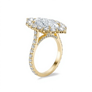 Anillo de compromiso de lujo con halo de diamantes marquesa de corte brillante de oro de 14 quilates Roy Diamond al por mayor, 3.5 g, para minoristas de bodas - Product Image 4