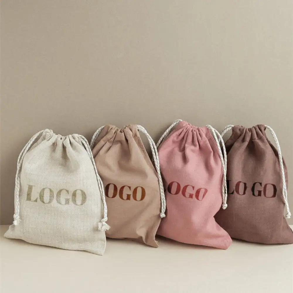 Personnalisé avec logo Écologique Tissu Stockage Mousseline Bijoux Femmes Sac Cosmétique de Luxe Petit Mini Sac à Cordon en Toile de Coton