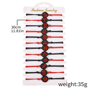 12 Zodiac Signs Stainless Steel Round <b>Bracelet</b> Red Black Waxed <b>Rope</b> Unisex Horror Theme Jewelry Spring 2024 Yiwu Origin - Product Image 5