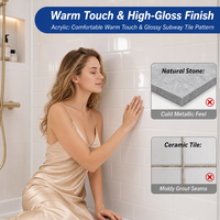 Panneaux muraux de douche modernes en acrylique imperméables, motif carreaux, design graphique pour contour de baignoire, résistants à l'humidité, pour le commerce