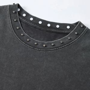 T-shirt Oversize Vintage Lavata con Collo a O e Borchie per Uomo, Maglietta Nera per Vendita all'Ingrosso - Product Image 5