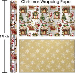 Christmas gift wrapping <b>paper</b> Aluminized Santa and reindeer fireplace <b>pattern</b> Double sided printing Customizable - Product Image 2