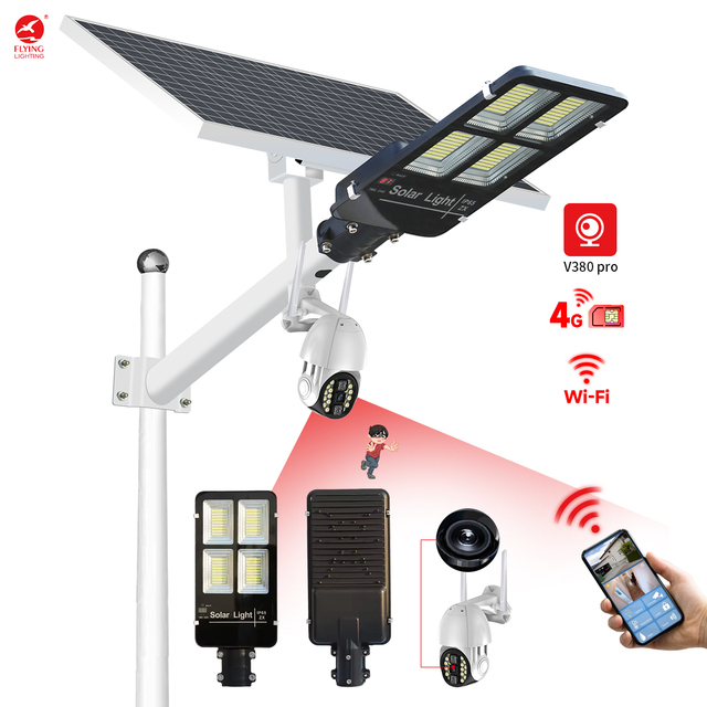 Integrated 4G WiFi 4MP IP65 Aluminum Outdoor LED Solar Street Lights with CCTV Camera and Human Motion Detection