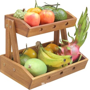 Wooden Double Layer Fruit Rack Solid Wood Kitchen Storage Holder For <b>Vegetables</b> And Snacks Multifunctional <b>Standing</b> Type - Product Image 1