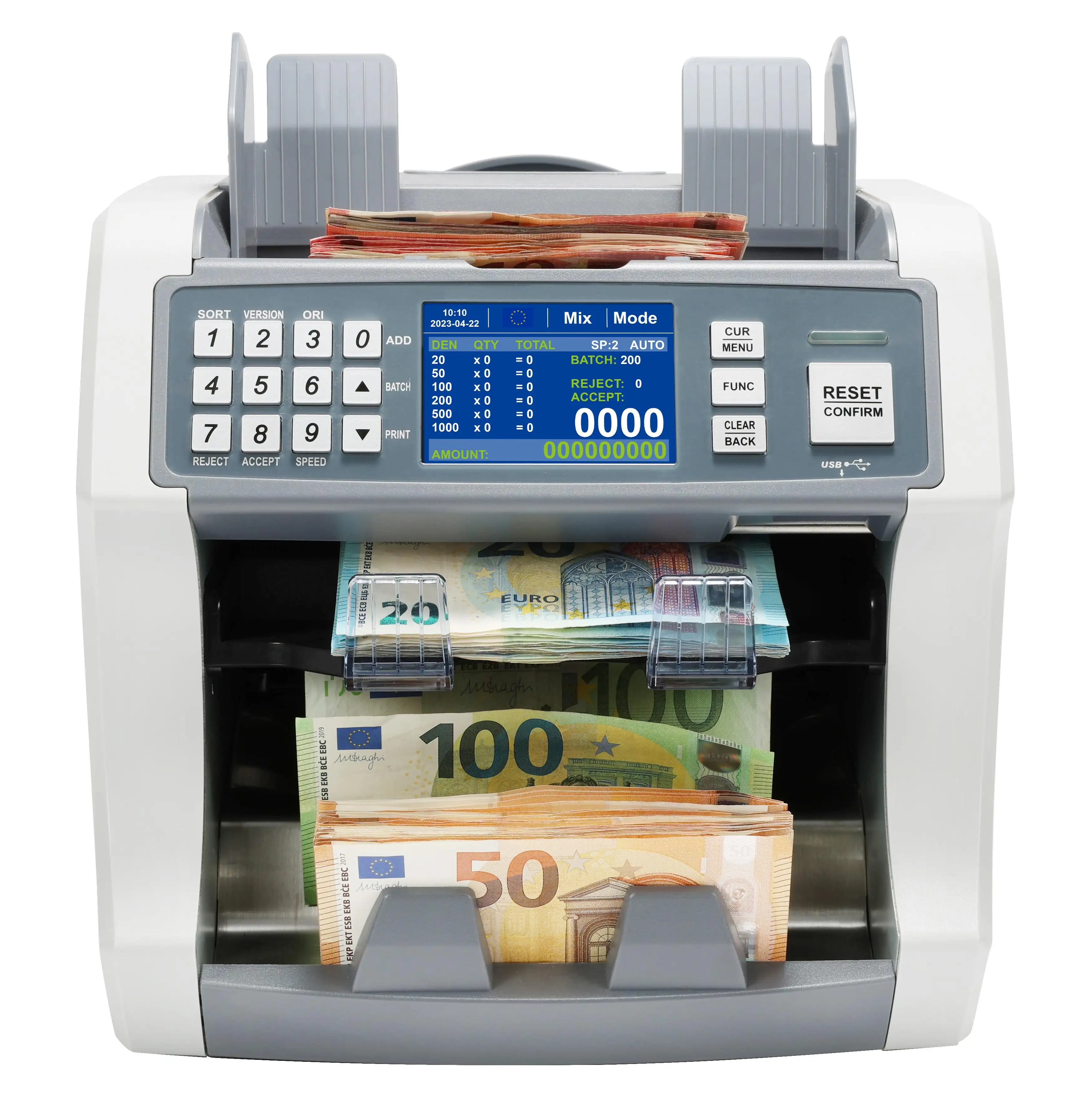 Contador de dinero con tecnología CIS de detección Contador de billetes de mezcla de valor Contador de dinero con tecnología de detección