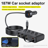 Estación de Carga para Asiento Trasero de Coche, 187W, Cargador USB C PD Multidispositivo, Divisor de 3 Tomas de Corriente, 1 Año de Garantía, para Viajes Familiares, Camioneta, Furgoneta, SUV
