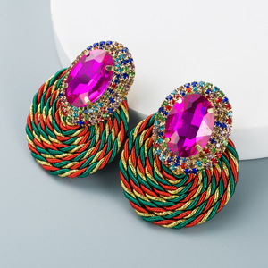 Boucles <span class=keywords><strong>d</strong></span>'oreilles tissées en <span class=keywords><strong>strass</strong></span> pour femmes, style européen, vintage, imposantes et audacieuses - Product Image 2