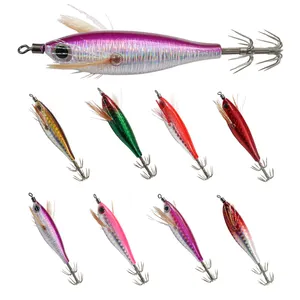 Best Selling Factory Supply 8CM Wooden Shrimp EGI Artificial Fishing Lure Wholesale Squid Jig