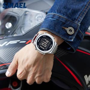 Montre Smael 6101 Chronographe numérique pour hommes, bracelet en acier inoxydable, montre-bracelet de style professionnel, mouvement à quartz avec lumière luminescente - Product Image 6