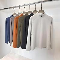Polo à manches longues pour homme, respirant, extensible, en coton et polyester de qualité supérieure, avec col montant et fermeture éclair