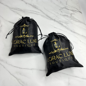 Pochette en satin noir sur mesure avec cordon de serrage, logo doré imprimé, sac cadeau de luxe en satin pour vêtements, bijoux, emballage cosmétique - Product Image 4