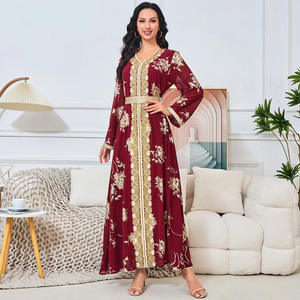 Nueva Djellaba Musulmana de Verano para <span class=keywords><strong>Mujer</strong></span>, Abaya Bordada con Cuentas Doradas y Mangas Largas - Product Image 5