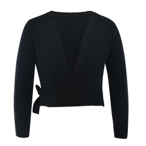 <b>Pink</b> Long Sleeve Knit <b>Wrap</b> Top With Tie Closure For Girls Dancewear Training - Product Image 2