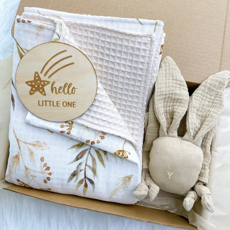 Set regalo per coperta Comfort coniglietto coperta avvolgente stampata garza Waffle neonato