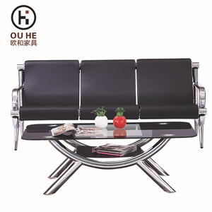 Conjunto de sofá de oficina Ou He con estructura metálica, tapizado en cuero negro, 3 plazas con dos sillones para área de recepción - Product Image 2