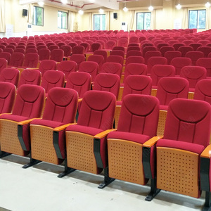 Chaises d'auditorium Manwa Expo HB652-3 en hêtre rouge jujube avec accoudoirs pour salle de théâtre scolaire - Product Image 3