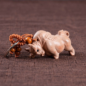 Peach Wood Zodiac Animal Keychains 3D Carved Portable Ornament Gift For Colleagues Friends Classmates - Product Image 3