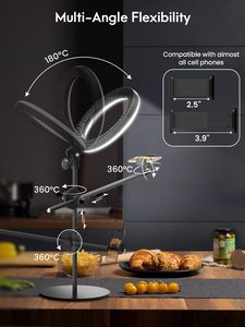 Anneau lumineux pour bureau avec support, support de caméra/téléphone suspendu avec anneaux lumineux de 10,5 pouces pour <span class=keywords><strong>iPhone</strong></span>, trépied de téléphone avec lumière - Product Image 3