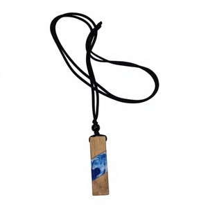Collar Colgante de Madera Natural y Resina con Efecto Océano Azul, Engaste de Bisel, Moderno para Regalo, Uso Diario, Collar con Patrón de Mármol - Product Image 6