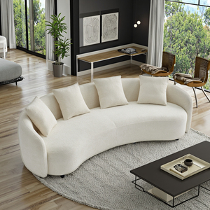 ชุดโซฟาสีขาวกรอบไม้สไตล์โมเดิร์นผ้าเท็ดดี้ตกแต่งด้วยหมอนโยน4ใบสำหรับวิลล่าห้องนั่งเล่น - Product Image 2