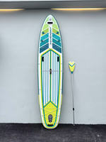 Planche à pagaie gonflable de couleur bleu-vert, en PVC et EVA durable, antidérapante, avec pompe supérieure pour le surf en eau libre