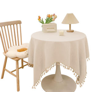 Skye Solid Color Cotton <b>Linen</b> Round <b>Tablecloth</b> With Tassels Waterproof Home Use - Product Image 4
