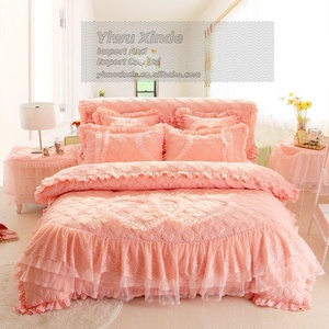 2024 gaya baru bordir pernikahan putri gadis renda lembar selimut katun selimut penutup seprai set 4 buah seprai set ukuran king - Product Image 2