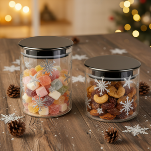 Set <span class=keywords><strong>di</strong></span> <span class=keywords><strong>Barattoli</strong></span> <span class=keywords><strong>in</strong></span> <span class=keywords><strong>Vetro</strong></span> Borosilicato con Coperchio Ermetico, Motivo a Quadri Rosso e Nero con Fiocchi <span class=keywords><strong>di</strong></span> Neve, per Natale - Product Image 6