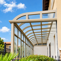 Véranda en alliage d'aluminium, serre de jardin, maison en verre, toit en pente incurvé, double vitrage trempé, porte pliante, villa modulaire, patio
