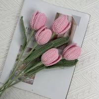 Buket Bunga Tulip Rajut Realistis Buatan Tangan Simulasi Tenun Kait Modern Anti-Bakteri Grosir Hari Valentine