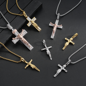Collar con Colgante de Cruz Chapado en Oro de 14K, Joyería Religiosa para Hombres y Mujeres, Regalo Cristiano, Collar con Cruz de Jesús de Acero Inoxidable - Product Image 1