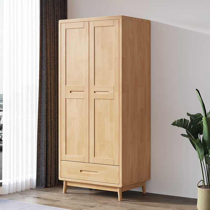 Nordic Modern Solid Wood Rattan wardrobe with Glass Door Simple Closet