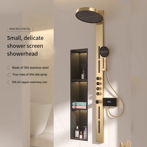 Système de <span class=keywords><strong>douche</strong></span> moderne de luxe léger tout <span class=keywords><strong>en</strong></span> laiton chromé avec écran numérique intelligent de température, multifonction haute pression pour appartement - Product Image 1