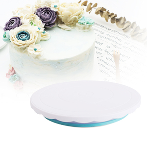 Custom 11 inch white round non slip baking fondant decorating plate rotating high-quality plastic cake turntable