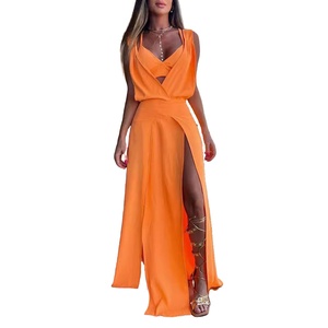 Vestido largo bohemio de verano para mujer, estampado Floral, cuello en V, sin mangas, con tirantes, cintura Imperio, hasta el suelo, para gasa informal con cuello Halter - Product Image 5