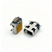 Connecteur Mini USB Type B 10 broches femelle, angle droit, montage supérieur SMD, avec patins de fixation