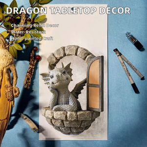 Statuette de dragon miniature créative, objet décoratif exquis en résine pour les portes et les fenêtres, design mignon - Product Image 3