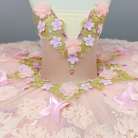 Robe de tutu de ballet classique pour filles, col en V profond, appliques en dentelle, perles, paillettes, jupe en tulle, costume de scène