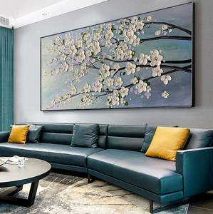 Floral Texture Minimalist Hand painted <b>Framed</b> Wall Arts Large <b>Canvas</b> Oil Painting Indoor home decor gift for housewarming - Product Image 4