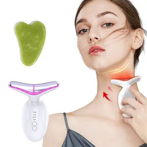 Electric Neck Massager And Gua Sha Stone Face Lifting 7 LED Red Light Therapy Skin Whitening Anti Wrinkle Beauty Device